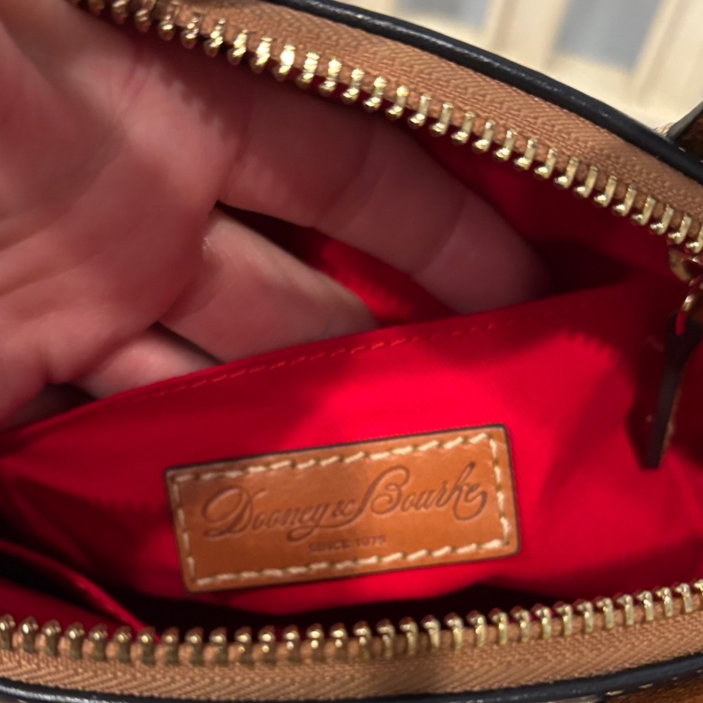 Dooney & Bourke Navy Blue Leather Ruby Dome Satchel with Tan Trim - Picture 10 of 10